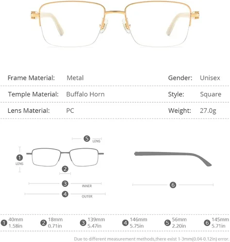 Vista 2 de HEPIDEM Really Buffalo Horn - Gafas cuadradas hechas a mano con marco de gafas semisin montura