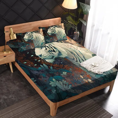 Vista 18 de Juego de sábanas de tamaño King, sábanas de conejo, sábanas de microfibra y fundas de almohada de 4 piezas, juego de sábanas con estampado colorido