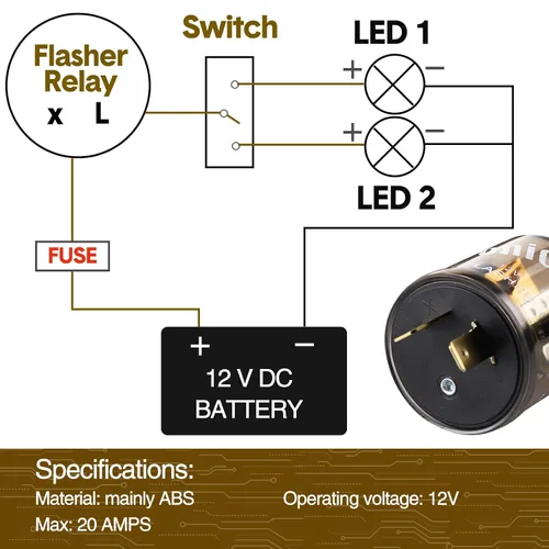 Vista 5 de Reginary 4 unids 12V 2 Pin Electrónico LED Flasher Relé LED Luz de señal de giro de dos clavijas redonda resistente 20 amperios Compatible Automóvil