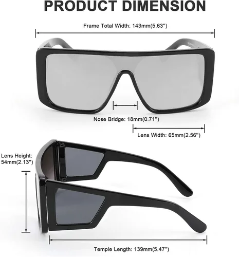 Vista 6 de FEISEDY Lentes de sol envolventes para hombres y mujeres, escudo futurista rectángula, parte superior plana, persianas de una pieza B9037, 65mm