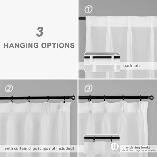 Vista 4 de DriftAway Cortinas plisadas transparentes de 84 pulgadas de largo, juego de 2 paneles con pestaña trasera, cortinas verticales traslúcidas
