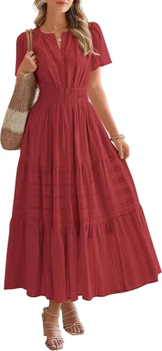 Vista 10 de BTFBM - Vestido largo casual de verano 2026 para mujer, vestido ligero de Gris azulado