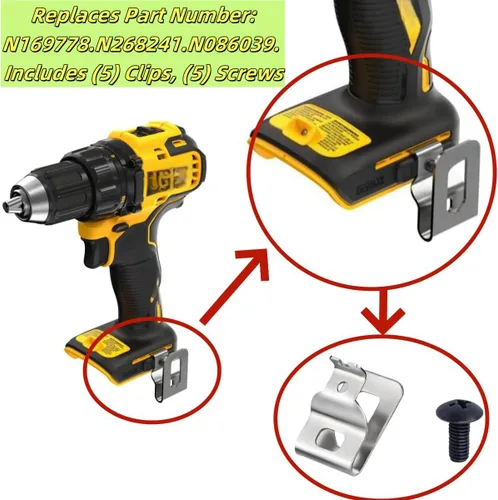 Vista 4 de 5 clips para cinturón de acero inoxidable N268241 N086039 (con tornillos) compatibles con herramientas eléctricas Dewelt de 20 V, compatibles
