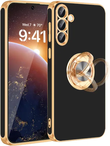 Vista 32 de Fingic Compatible con Samsung Galaxy S22 Funda con Soporte de Anillo, [Soporte de Anillo Giratorio 360° Magnético con Kickstand][Borde Dorado