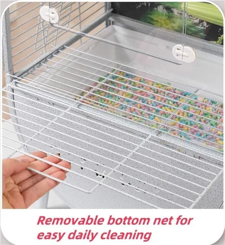 Vista 5 de DomeTop - Jaula para loros de hierro forjado, jaula para loros interiores, pajarero con puerta transparente, para loros pequeños, periquitos