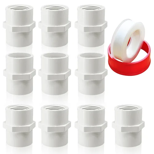 Vista 12 de Boltigen 5 piezas de accesorios de tubería de PVC blanco, adaptador conector de tubería de rosca hembra NPT de 2 pulgadas, acoplamiento de tubería