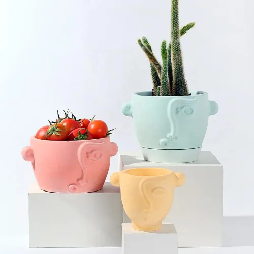 Vista 3 de Molde de silicona de cemento Ceative Face Flower Pot Mold DIY Pen Holder Making Tools