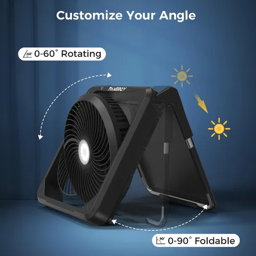 Vista 5 de PANERGY Ventilador de energía solar, ventilador de batería recargable con panel solar desmontable, ventilador de campamento portátil de 3