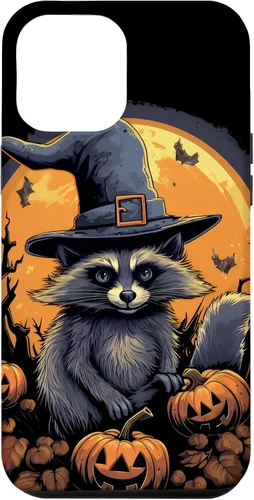 Vista 25 de iPhone 16 Raccoon Witch Hat Pumpkins Halloween Costume Case