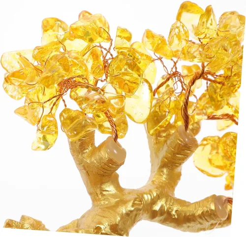 Vista 5 de Garneck Adornos de árbol de la suerte de cristal de 7.5 in para árbol de dinero, Feng Shui, estilo bonsái, adornos de riqueza para el hogar, tienda