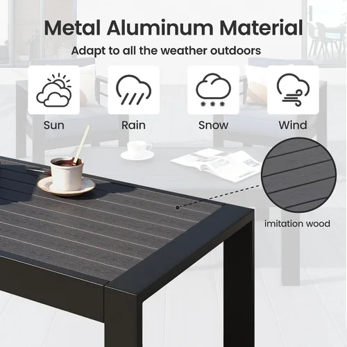Vista 3 de Mesa de centro de aluminio para todo tipo de clima, mesa de centro moderna para exterior, mesa de centro rectangular para patio y balcón y jardín