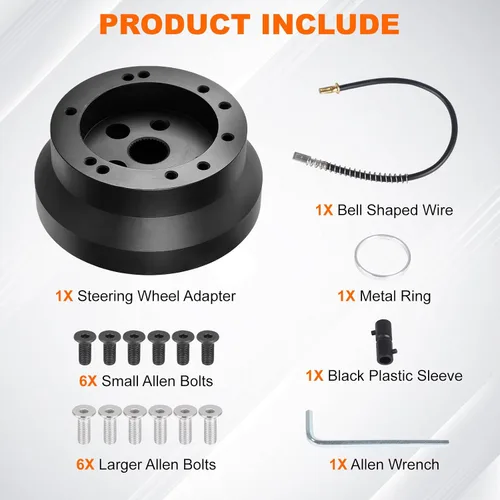 Vista 7 de Adaptador de cubo de volante de 5/6 agujeros para camioneta Chevy Cadillac GMC Pontiac, adaptador de volante pulido de aluminio Billet (negro)