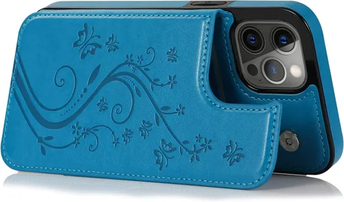 Vista 5 de Funda compatible con iPhone 15 Pro Max de 6.7 pulgadas con protector de pantalla de vidrio templado y tarjetero con soporte para tarjetero, funda