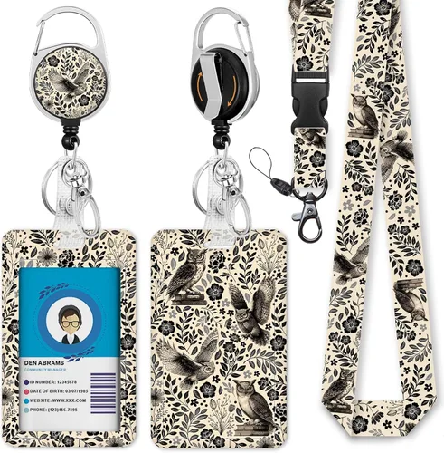 Vista 26 de Giancomics Soporte para tarjetas de identificación negro con cordón, cordones para insignias de identificación con carrete de insignia retráctil