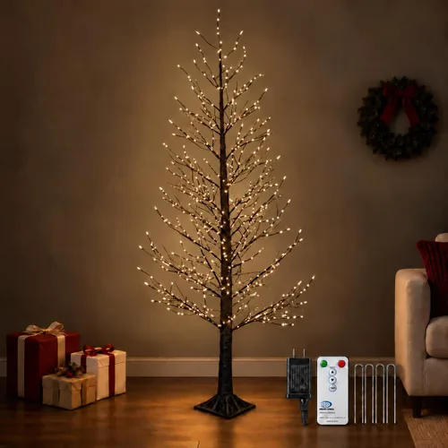 Vista 19 de Árbol de abedul iluminado de 7 pies, 1000 luces LED multicolor con luces parpadeantes, modos parpadeantes o constantes, alambre de alta densidad
