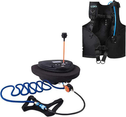 Vista 6 de TUXING Ventilador de buceo, tanque de buceo recargable impermeable de 3.5 horas, con BCD, buceo sin tanques, manguera de 45 pies y regulador
