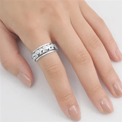 Vista 2 de Anillo de boda de plata de ley 925 con diseño de elefante, tamaño 4-14