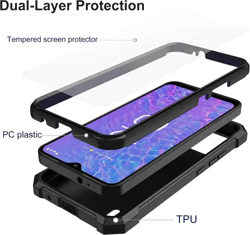 Vista 3 de Ailiber Funda para Nokia C210, protector de pantalla de vidrio templado, parachoques de TPU de 2 capas, protección resistente, color negro