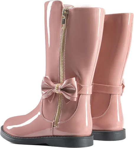 Vista 4 de DREAM PAIRS Botas de media pantorrilla con cremallera lateral para niñas pequeñas, Metálico