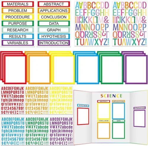 Vista 14 de PerKoop 36 hojas de suministros para tableros de póster de feria científica, 24 subtítulos autoadhesivos para presentación, 4 títulos para proyectos