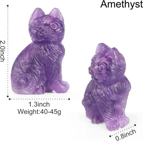 Vista 2 de Artistone Estatua de gato de cristal de amatista de 2 pulgadas, diseño de gatito sentado a mano, tallada a mano, escultura de cristal curativo