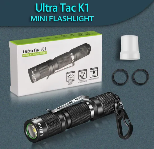 Vista 5 de UltraTac K1 - Linterna LED rosa de 180 lúmenes, mini luz impermeable con batería AAA, tamaño compacto de bolsillo para mujeres, EDC, camping