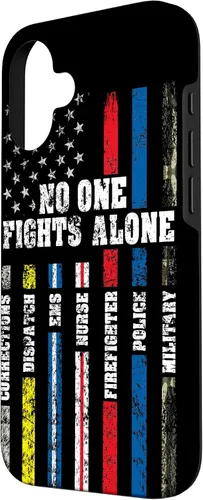 Vista 2 de Funda para iPhone 16 con bandera estadounidense de línea fina y policía de bomberos militares
