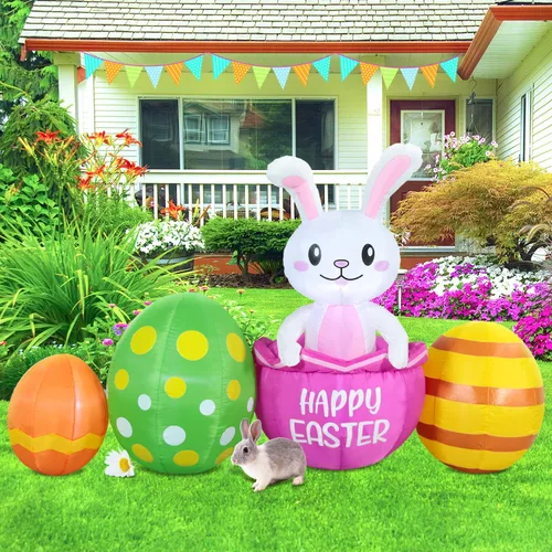 Vista 12 de Decoraciones inflables de Pascua para exteriores de 6 pies, con luces LED integradas, decoración de patio, para fiestas de Pascua, al aire libre