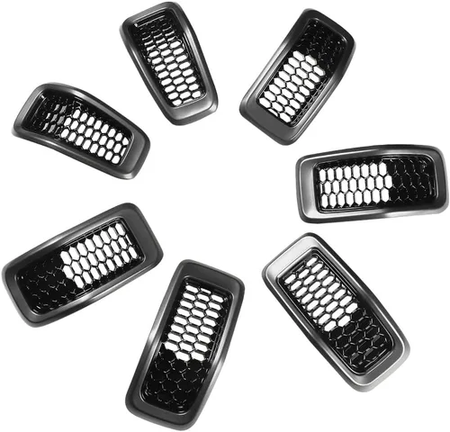 Vista 8 de JSCARLIFE J-eep Cherokee 2014-2018 - Kit de 7 piezas de insertos de rejilla de panal de abeja, cubiertas de malla estilo OEM, instalación con clip