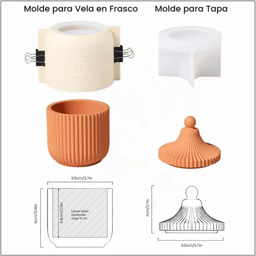 Vista 2 de Boowan Nicole Carousel - Moldes de silicona para tarro de vela de cemento de concreto con lata de vela de 6 onzas, almacenamiento de bricolaje