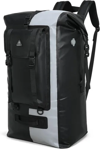 Vista 9 de Haimont Mochila enrollable 100% impermeable de gran capacidad IPX7, bolsa seca con bolsillos y válvula de aire, kayak, campamento, 60/100L