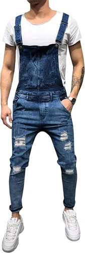 Vista 19 de LONGBIDA - Jardinera de mezclilla para hombre, ajuste entallado, moderno, con bolsillos