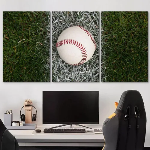 Vista 407 de wall26 Lienzo enmarcado para pared, juego de arte de primer plano, detalles de costuras de béisbol, atletas deportivos, fotografía, moderno