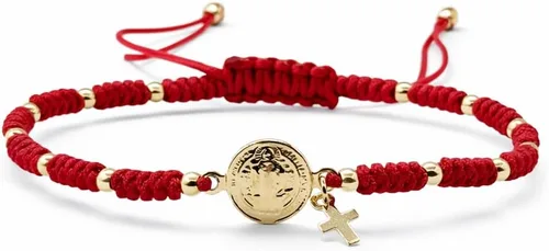 Vista 10 de Medalla San Benito Pulsera Ajustable Cuerda Roja San Benito Negro
