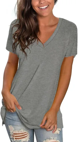 Vista 16 de Sipaya - Camiseta de mujer con cuello en V, básica, de ajuste suelto, manga corta, estilo casual