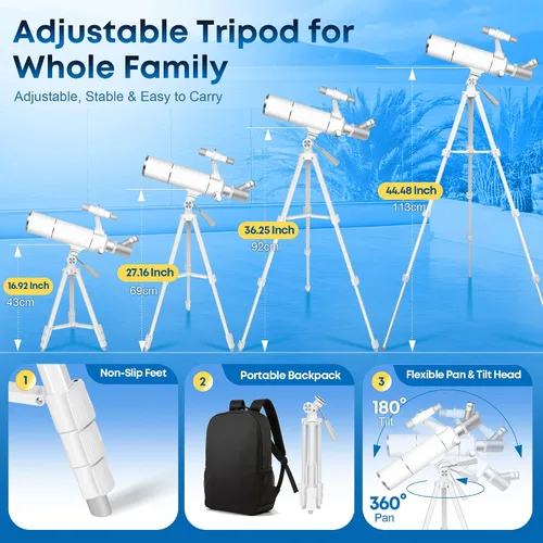 Vista 7 de Hawkko Telescope Kit for Kids 8-12, 80mm Aperture 500mm Portable Telescope