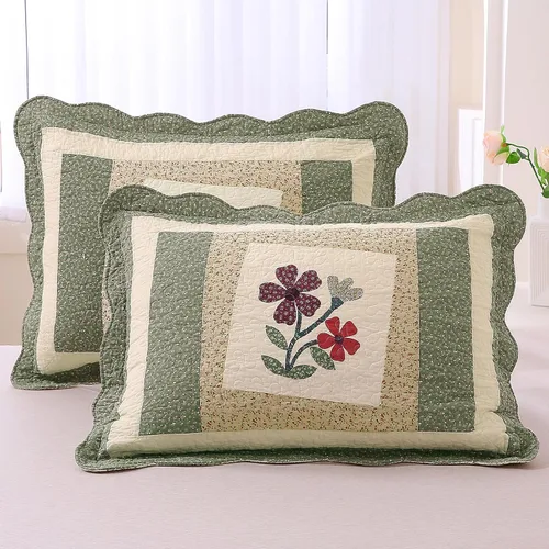 Vista 10 de vctops Juego de 2 fundas de almohada elegantes bordadas con flores, tamaño Queen, 100% algodón, decorativas, acolchadas (azul, 20 x 26 pulgadas)