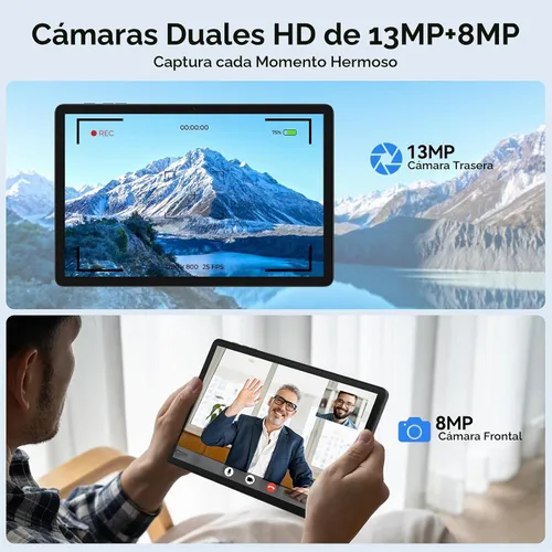 Vista 8 de Tablet Android 14 2025, tabletas de 11 pulgadas con celular dual 4G, 128 GB+16 (8+8 expandir) GB, procesador Octa-Core con cámaras HD duales de 13