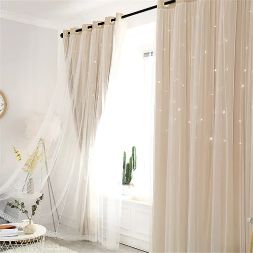 Vista 3 de Abreeze - Cortinas blackout con estrellas, de doble capa, con velo blanco y ojales superiores, para combinar, ideal para sala, y dormitorio, 1 panel