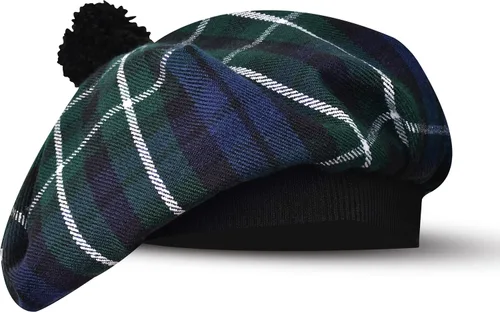 Vista 23 de Sombrero escocés Tam o Shanter Gorro escocés Tartan P.V Tartan (poliviscosa) Mezcla de lana con pompón Talla única para todos.