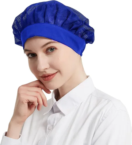 Vista 3 de Paquete de 6 gorras de chef ajustables de malla para cocinar, servicio de alimentos, redes para el cabello, red de cocina, gorro reutilizable