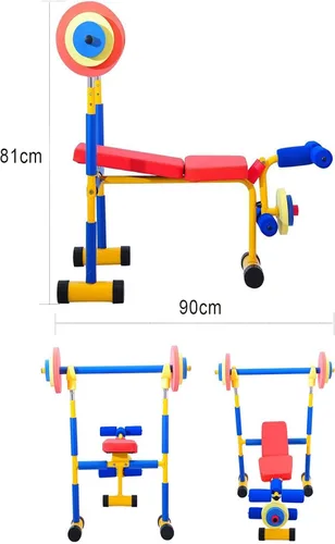 Vista 7 de Kids Fun And Fitness - Juego de mancuernas ajustables, juego de banco de pesas ajustable, adecuado para niños de 6 a 9 años en jardín de infantes