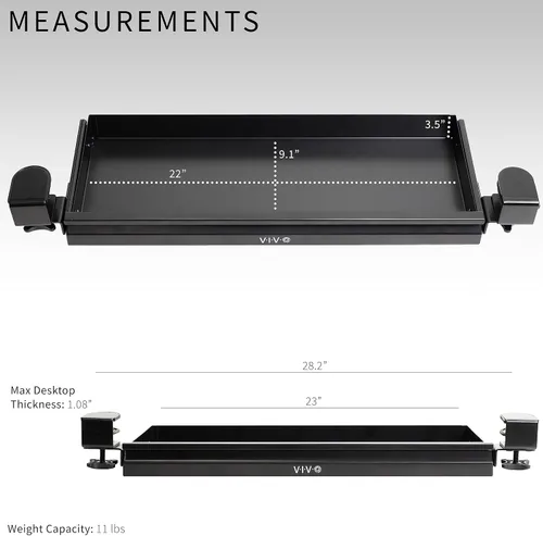 Vista 3 de VIVO DESK-DR22L - Cajón deslizante extraíble para debajo de la mesa de 22 pulgadas para escritorio de oficina, organizador de almacenamiento poco