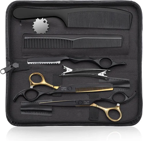 Vista 10 de JASON Juego de 10 tijeras profesionales para corte de pelo, tijeras de adelgazamiento y texturización de 6.7 pulgadas, tijeras rectas para hombres