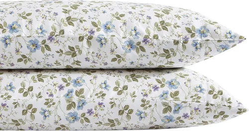 Vista 5 de Laura Ashley - Juego de fundas de almohada estándar, ropa de cama de satén de algodón, se suaviza con cada lavado