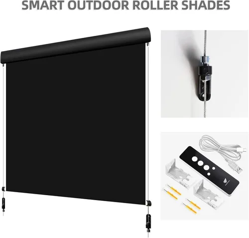 Vista 6 de SmartWings Persianas motorizadas para patio, persianas enrollables para exteriores, para porche, impermeables, funcionan con Alexa Google, motor