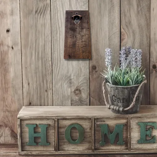 Vista 8 de Rustic Farmhouse Bottle Opener with Oil Rubbed Bronze Hardware - Includes Upgraded Magic Magnet Catch - Mancave, Bar, Outdoors