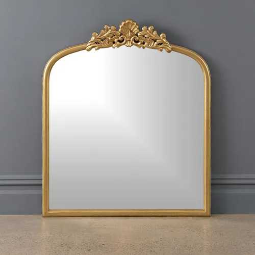 Vista 10 de Best Home Fashion Espejo de pared adornado con arco o corona, marco de madera con acabado dorado, forma rectangular, 40 pulgadas de largo x 24