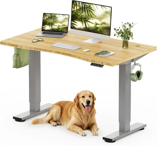 Vista 25 de FLEXISPOT Escritorio de pie de madera maciza, escritorio de madera real de una pieza, escritorio eléctrico de altura ajustable para oficina en casa