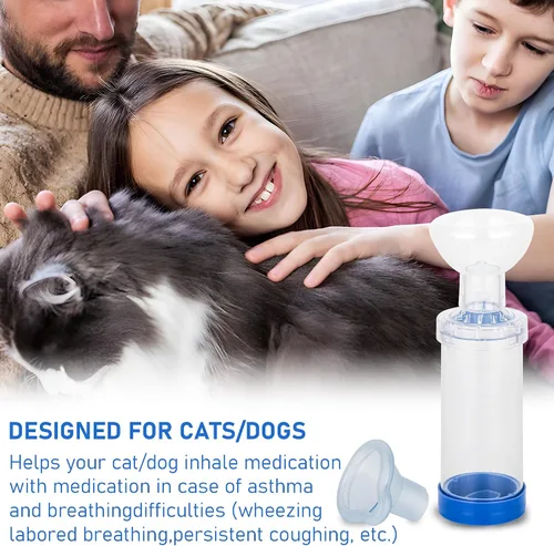 Vista 4 de Espaciador inhalador para gatos, 2 tamaños de máscara para dar medicamentos a tu mascota, ayuda al gato con la respiración y la entrega
